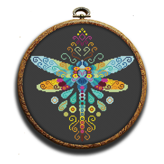 Swirl dragonfly cross-stitch pattern by Happy x craft