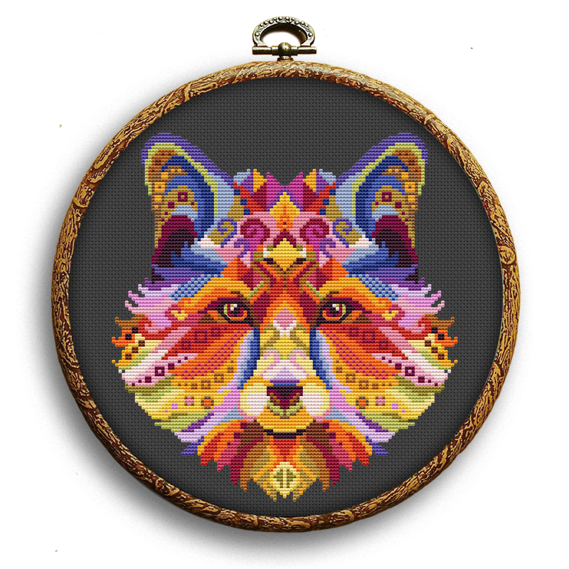 Swirl colorful fox cross-stitch pattern by Happy x craft