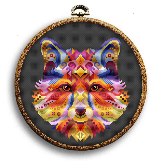 Swirl colorful fox cross-stitch pattern by Happy x craft