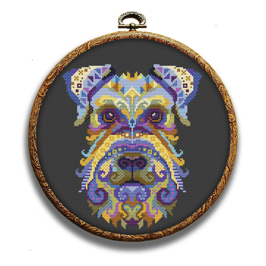 Colorful Miniature Schnauzer dog cross-stitch kit by Happy x craft
