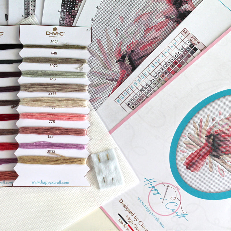 Cross stitch materials set for Cardinal bird