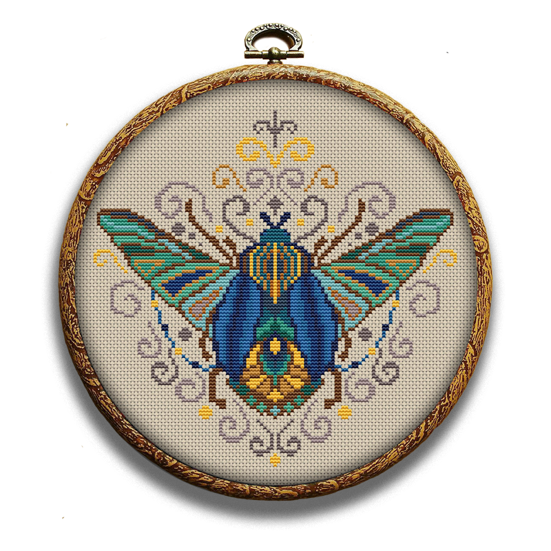 Colorful June bug cross-stitch pattern by Happy x craft