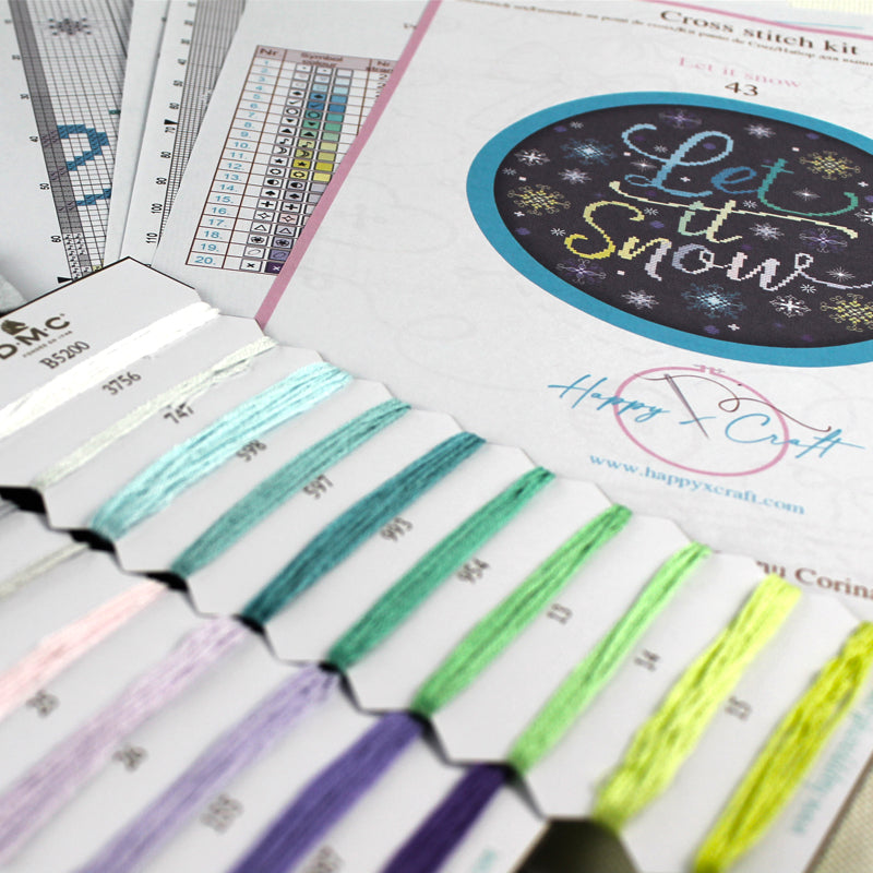 Let it Snow Quote Counted Cross Stitch Kit Set with DMC threads, printed pattern charts